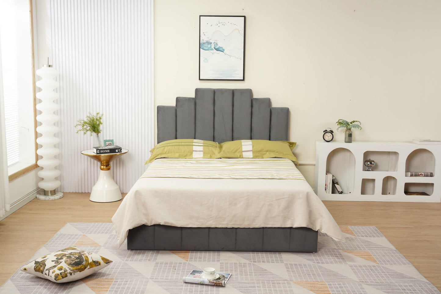 Cadre de lit Piano 140x190 cm en velours élégant – vendu sans sommier