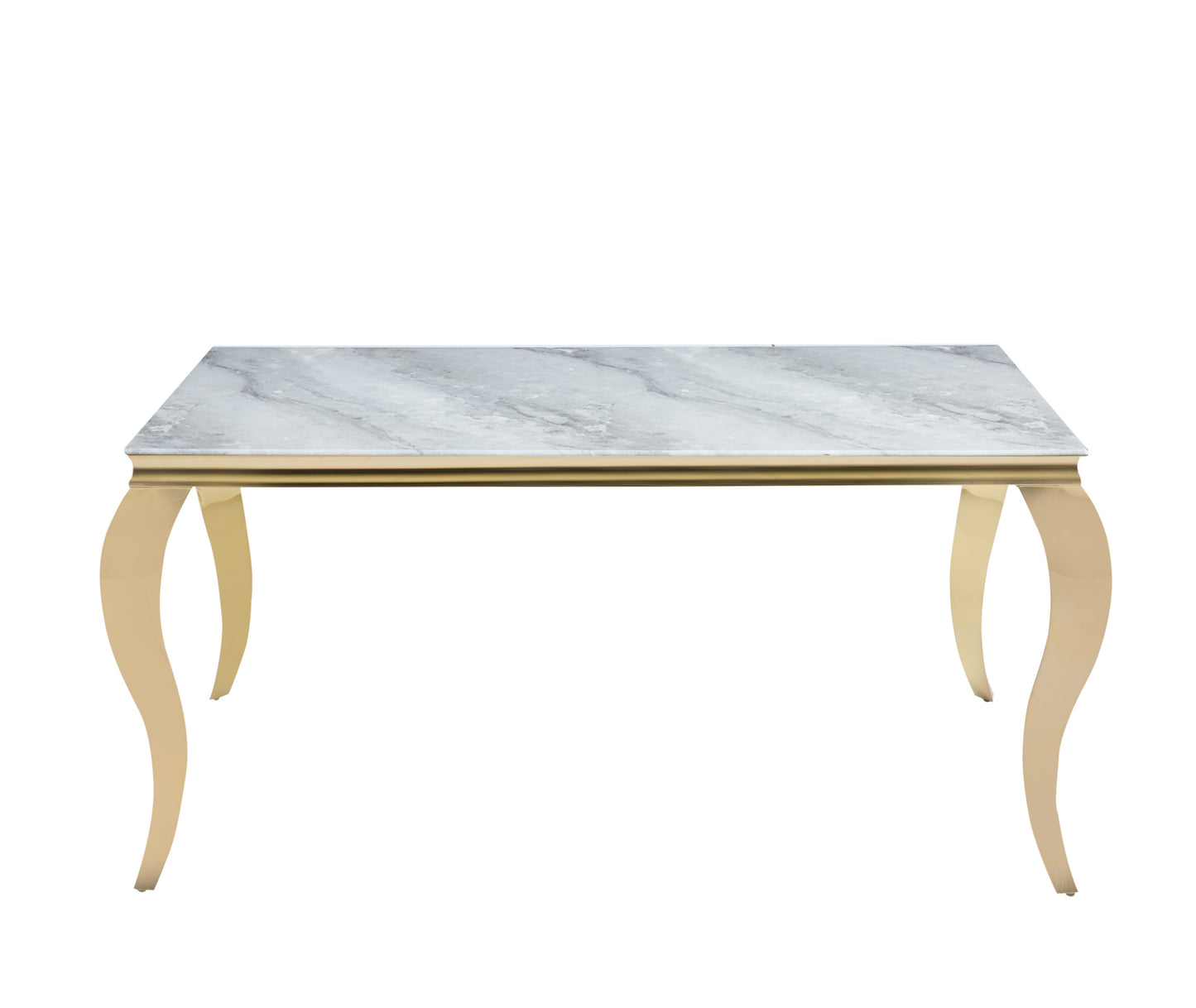 Table repas Baroque – Pieds gold et plateau effet marbre grège 180x90x75 cm