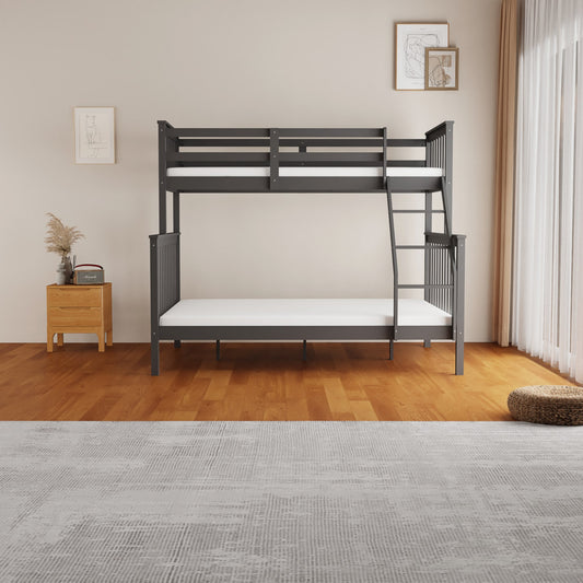 Lit superposé « Batna » en bois 2+1 – Gris – 90x190 cm + 140x190 cm