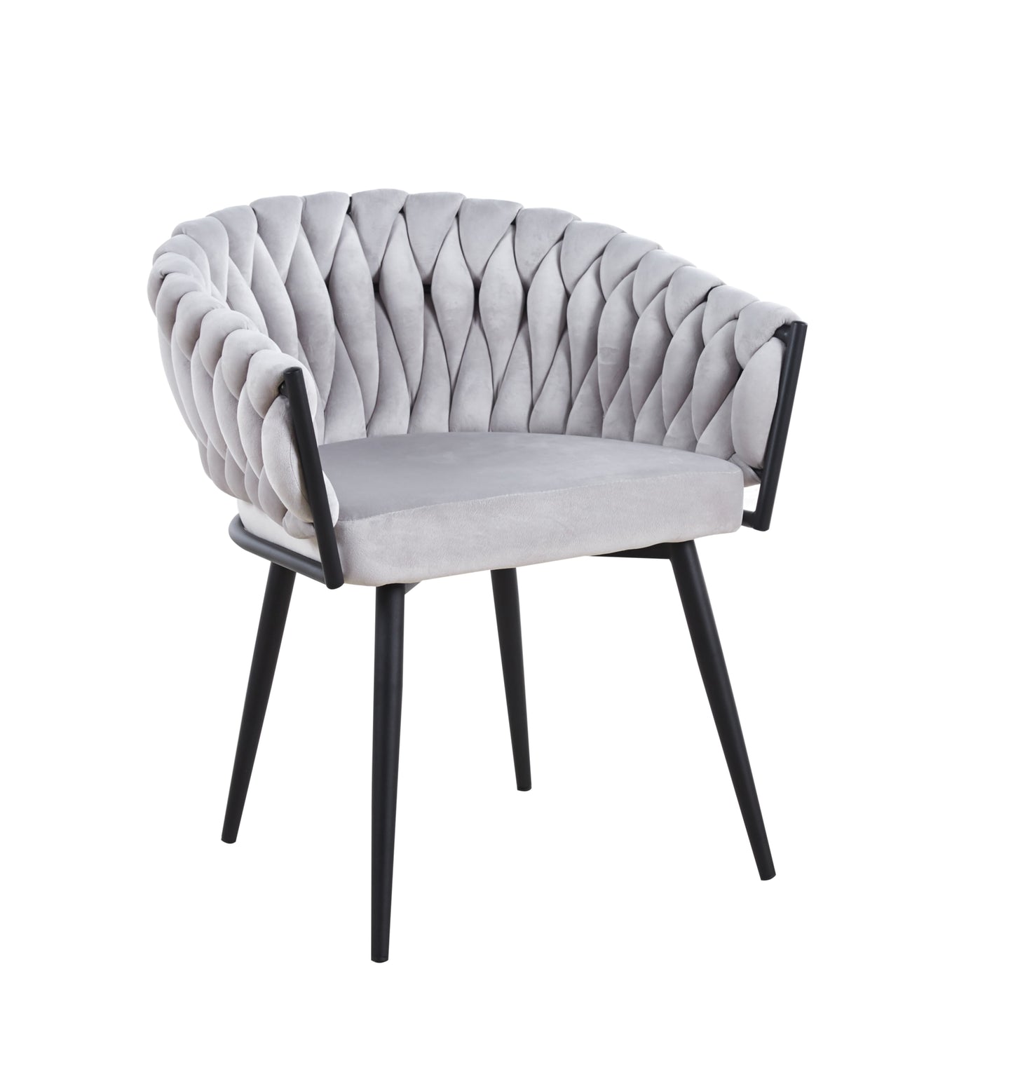 Chaise Tressée en Tissu Gris Clair avec Pieds Métal Noir – Design et Modernité