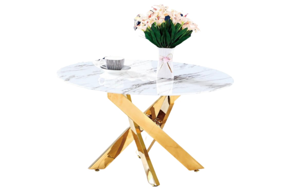 Table Basse Ronde Jessy – Métal Gold & Plateau Marbre Blanc 80x45 cm