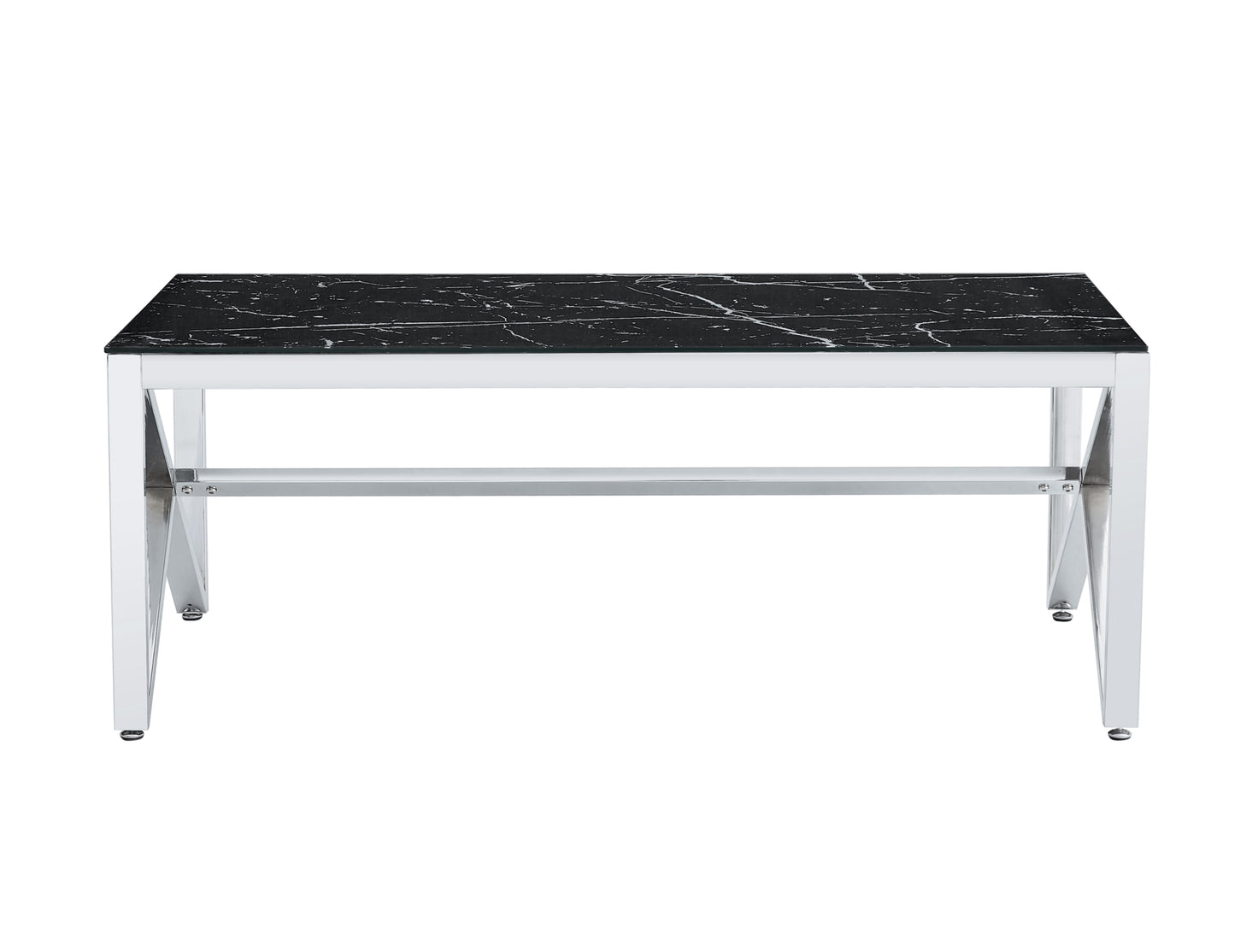 Table Basse Majestique – Pieds Chrome & Plateau Verre Marbre Noir 120x60x45 cm