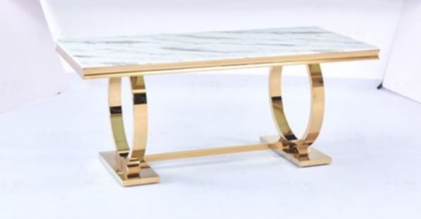 Table Basse Omega – Pieds Gold & Plateau Marbre Blanc 120x60 cm