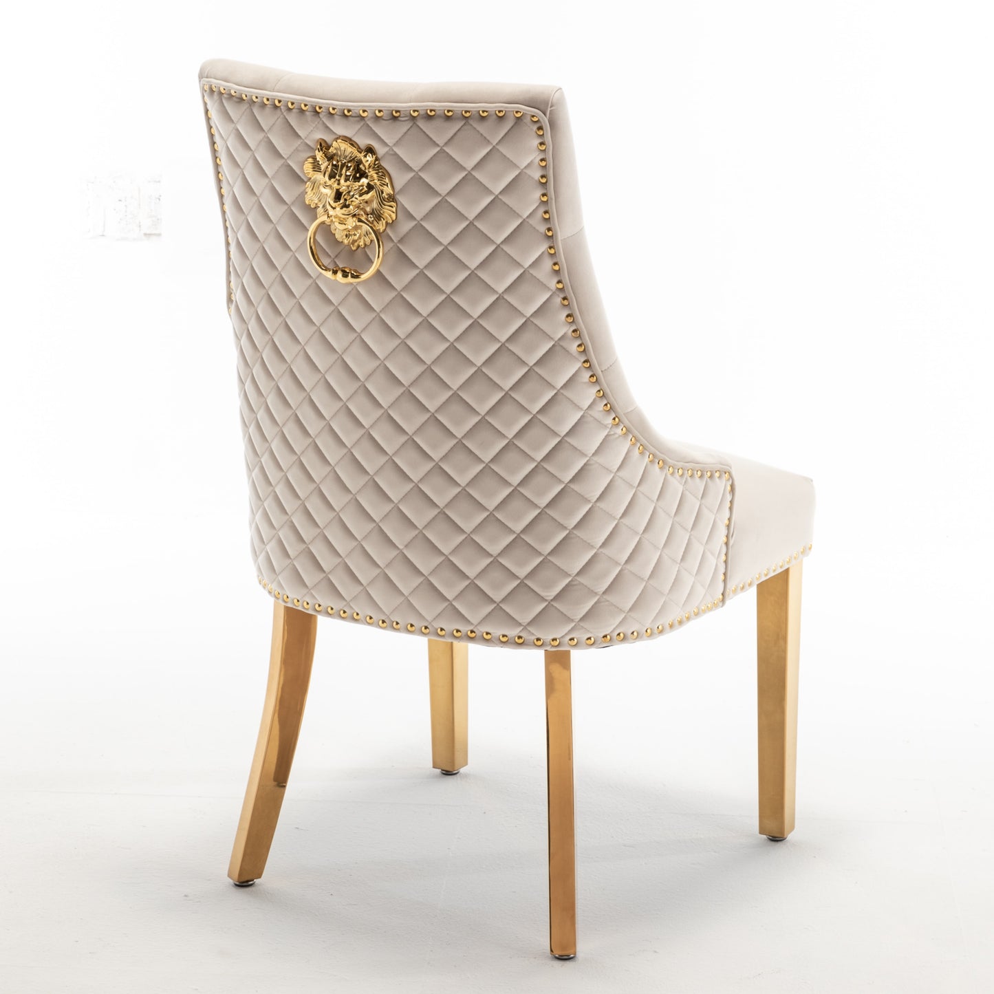 Chaise Lion Matelassée en Velours Beige avec Pieds Dorés – Élégance Prestige