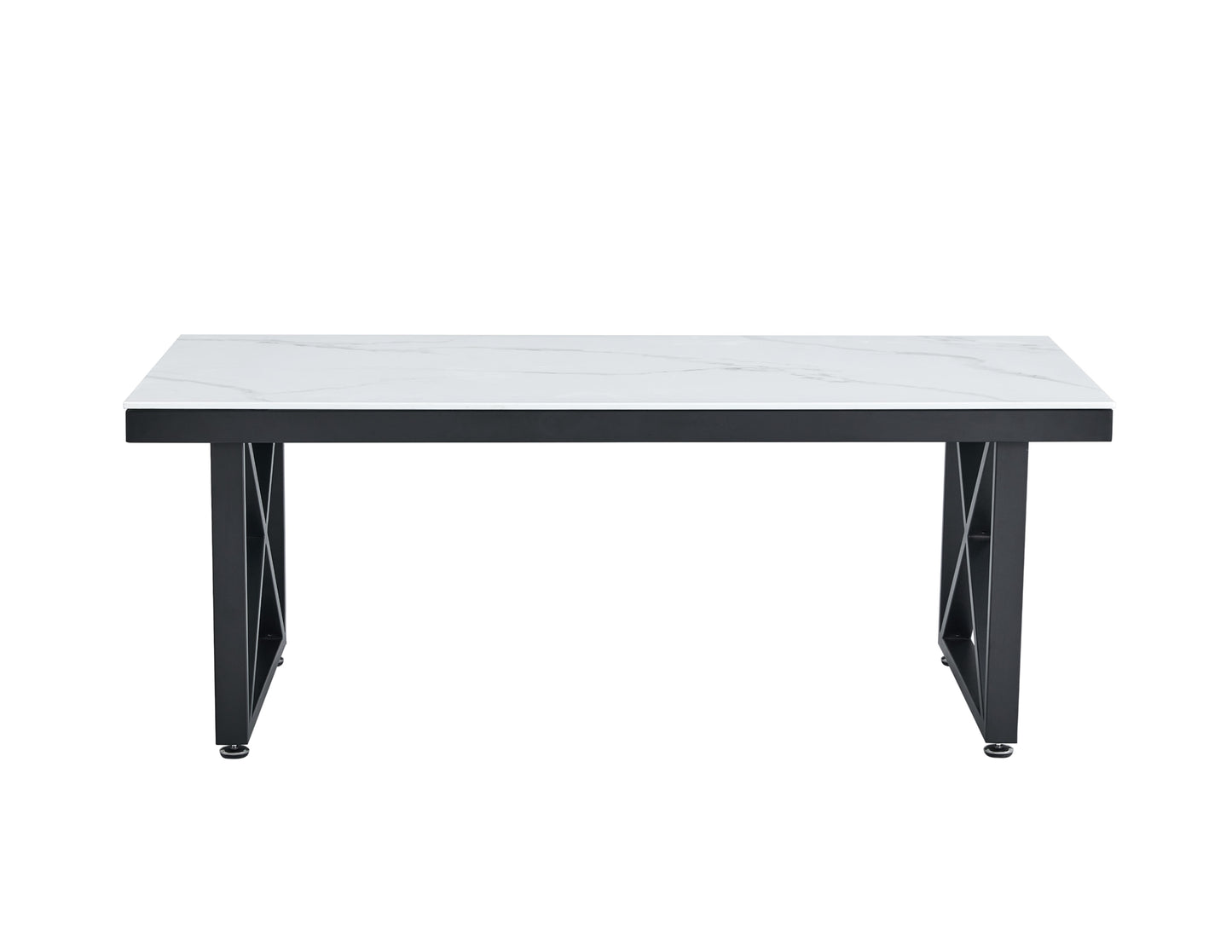 Table Basse Levanto – Pieds Métal Noir & Plateau Marbre Blanc 120x60x45 cm