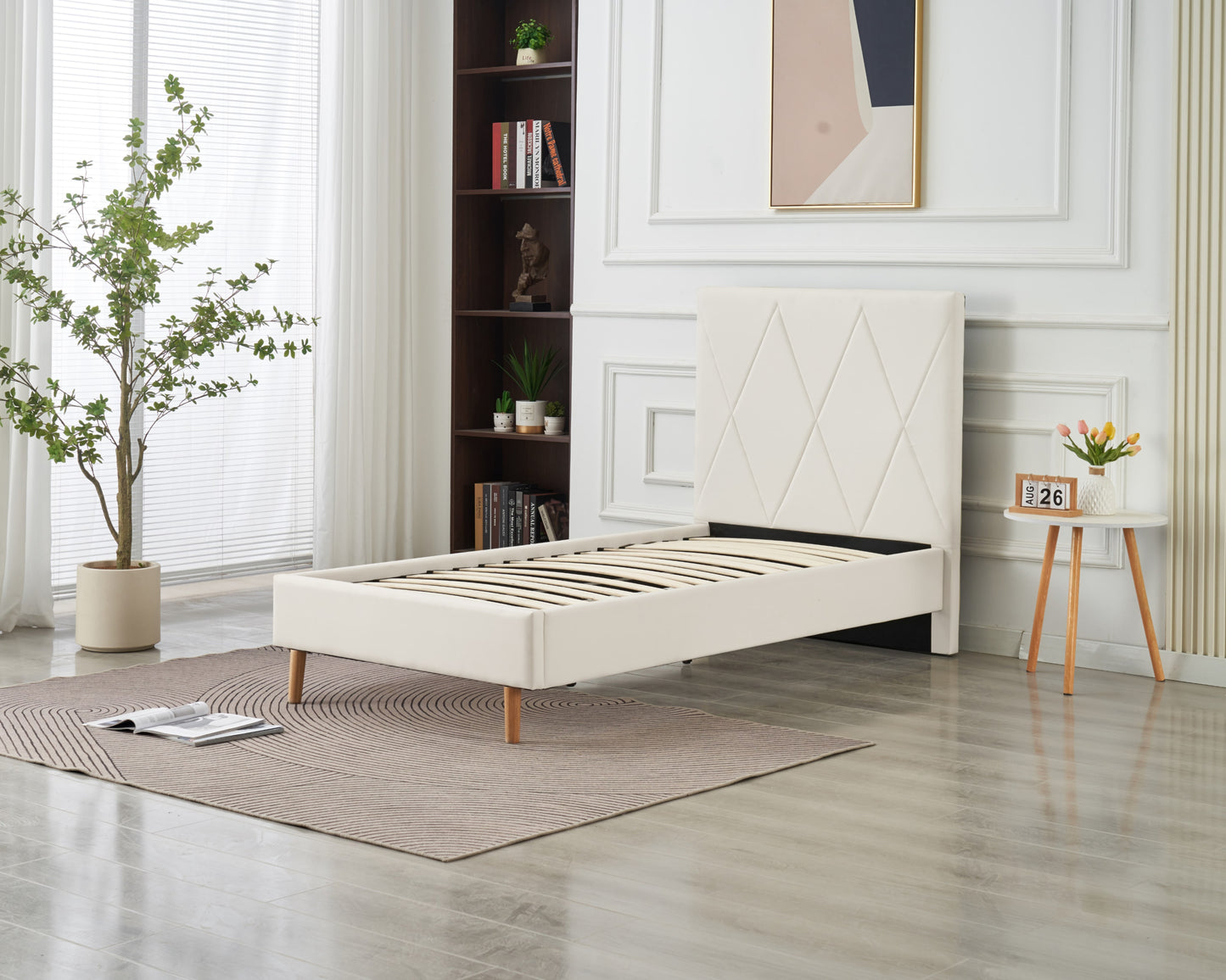 Lit Double Square – Pieds Bois 90x190 cm