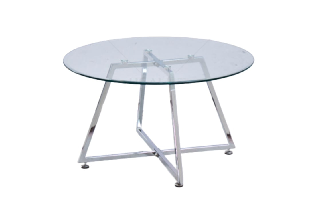 Table Basse Héloïse – Chrome & Plateau Transparent 80x45 cm