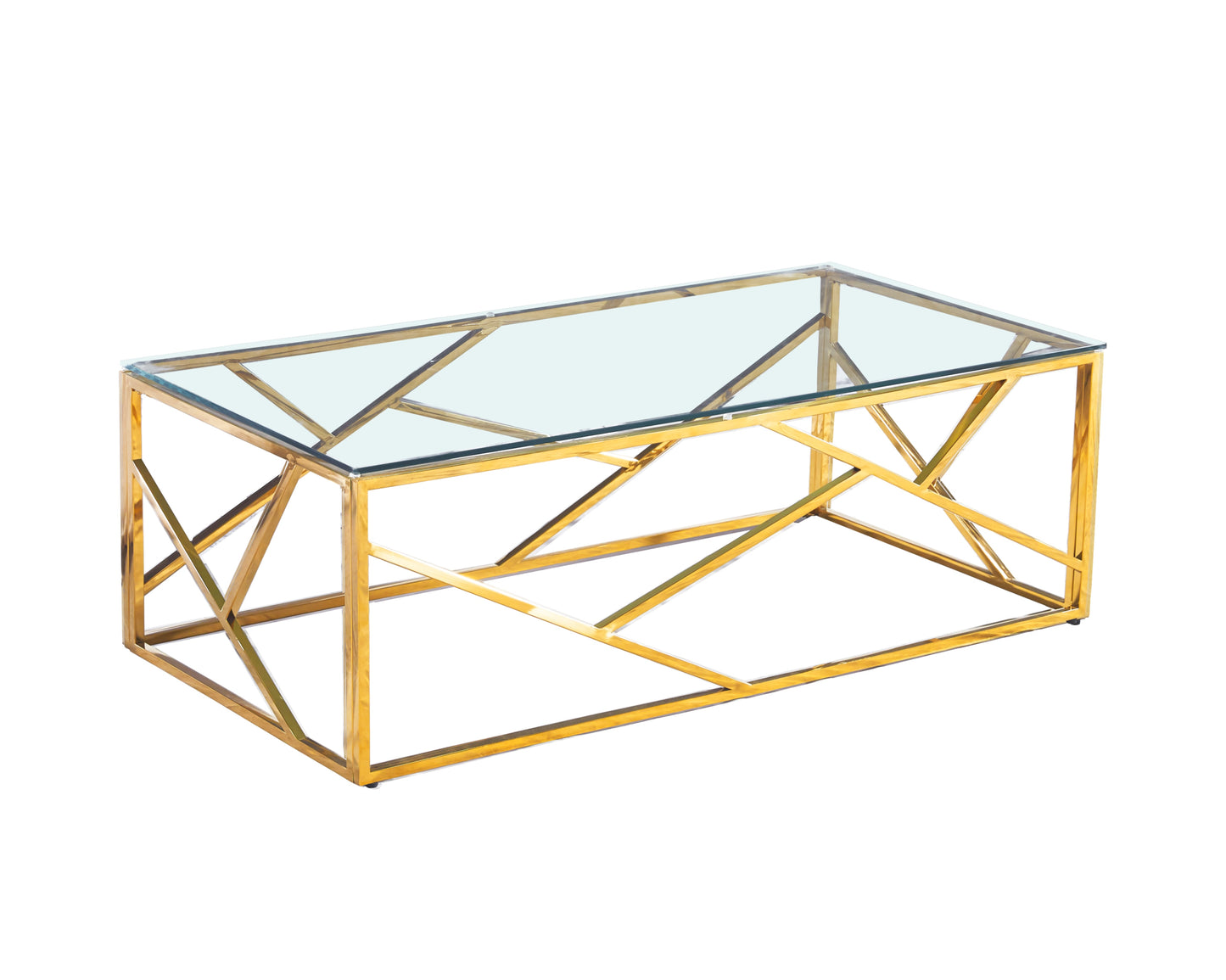Table Basse Gromag – Pieds Gold & Plateau Transparent 120x60x45 cm