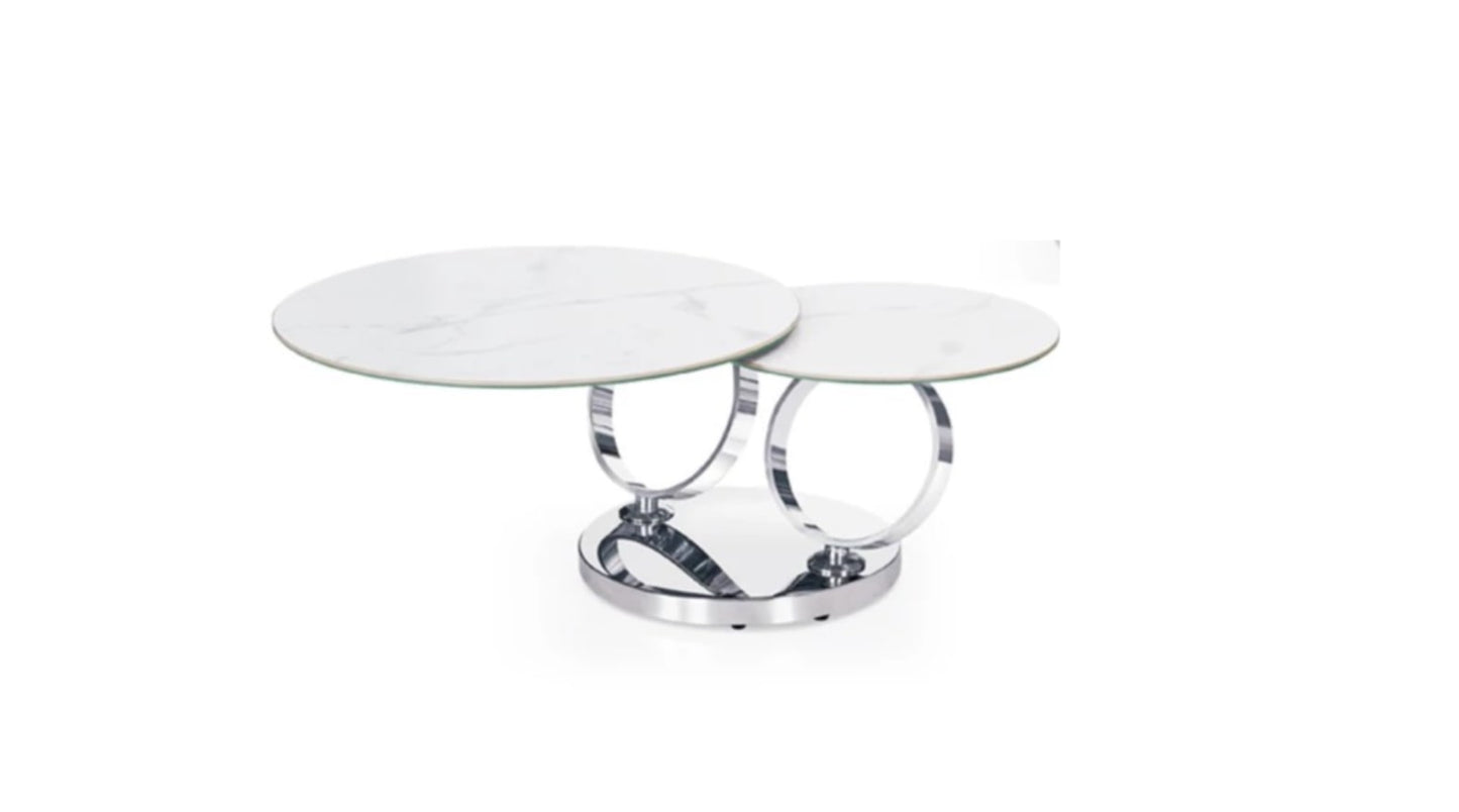 Table Basse Automat – Pieds Noir & Plateau Marbre Blanc 70x45 cm