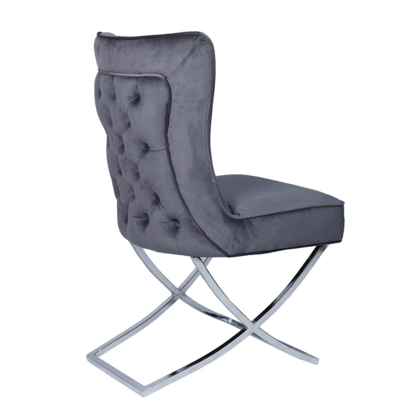 Chaise Gabrielle en Velours Anthracite avec Pieds Chrome