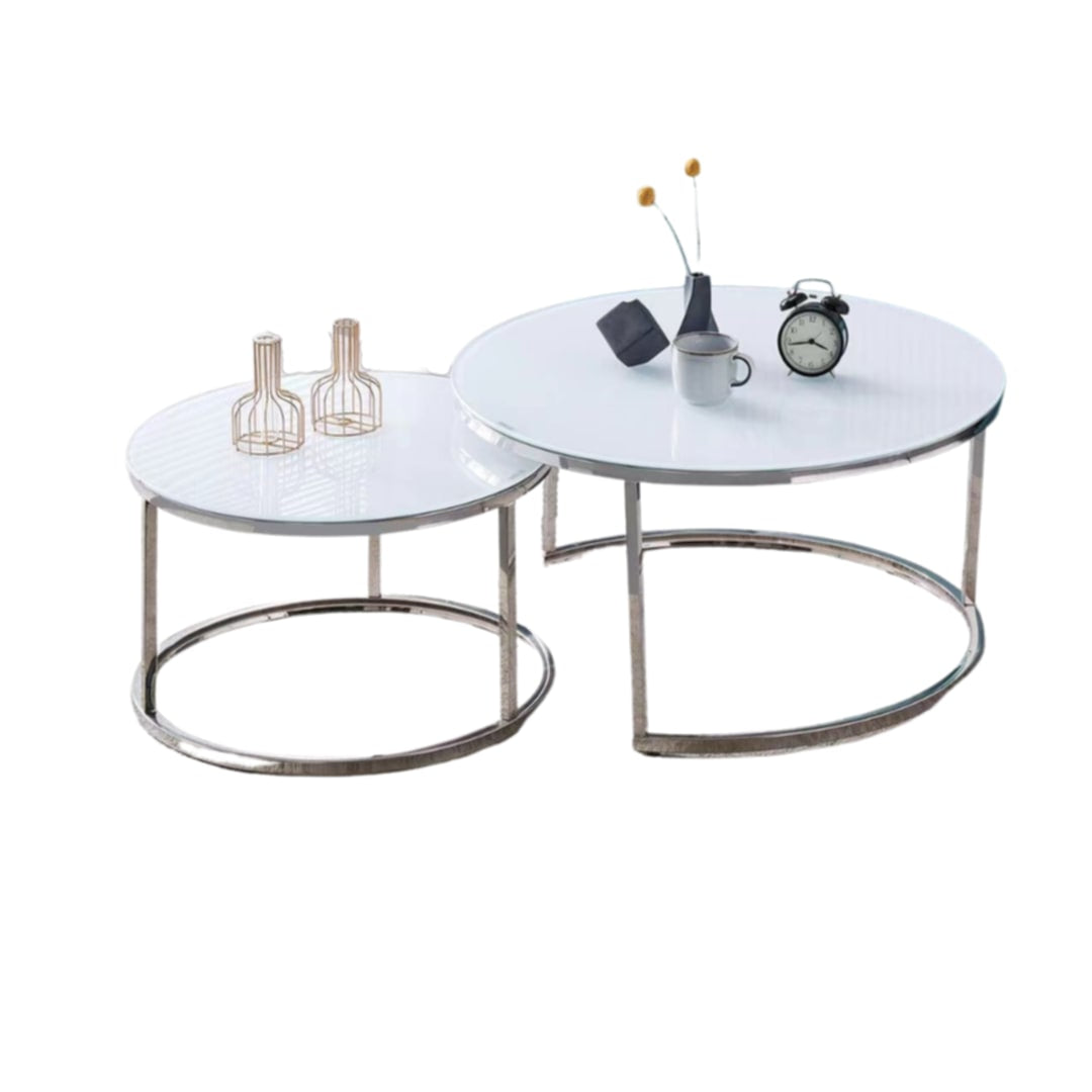 Tables Basses Gigognes – Finition Chrome & Plateau en Verre Ultra Blanc