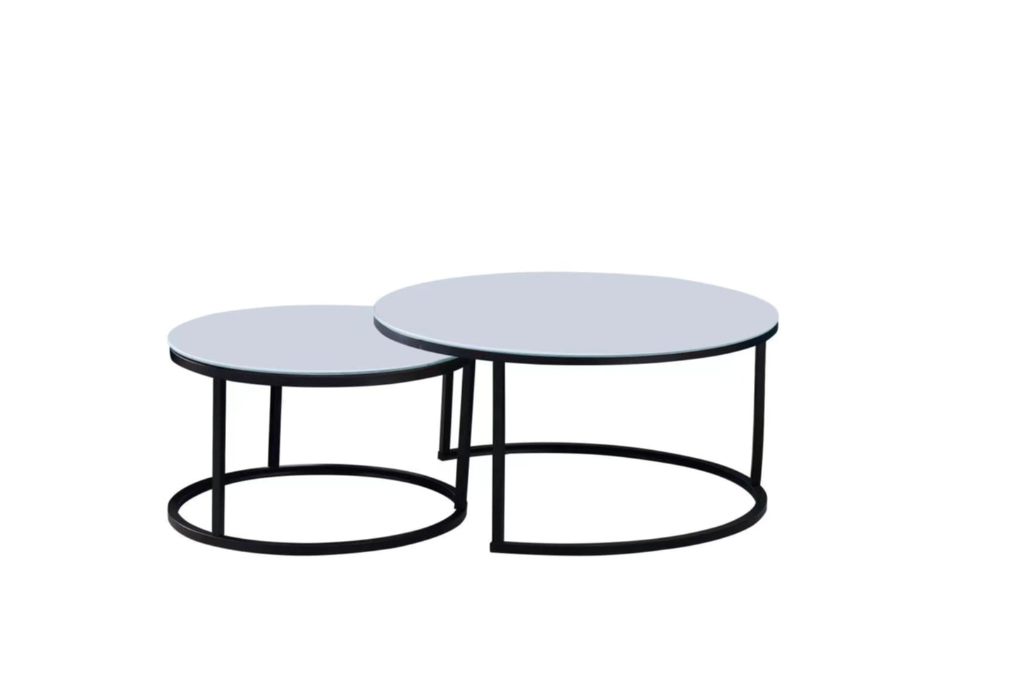 Table Basse Gigogne – Métal Noir & Plateau Verre Ultra Blanc