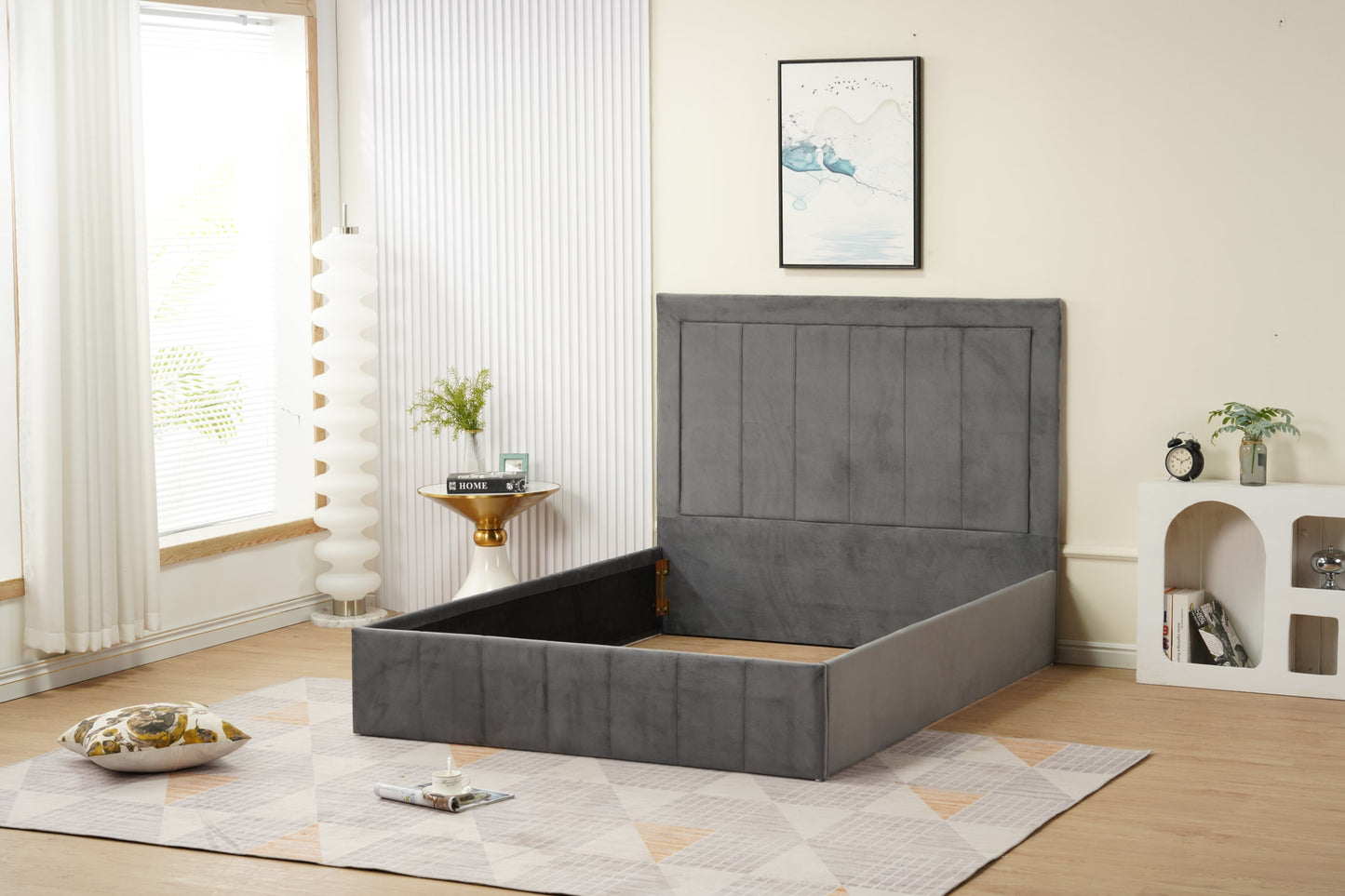 Cadre de lit Polo 140x190 cm en velours élégant – vendu sans sommier