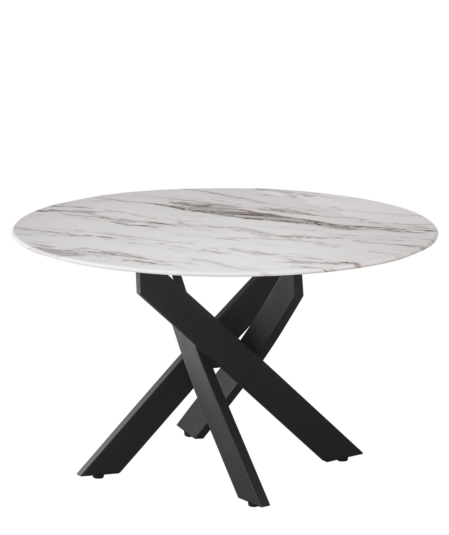 Table Basse Ronde Jessy – Pieds Métal Noir & Plateau Marbre Blanc 80x45 cm
