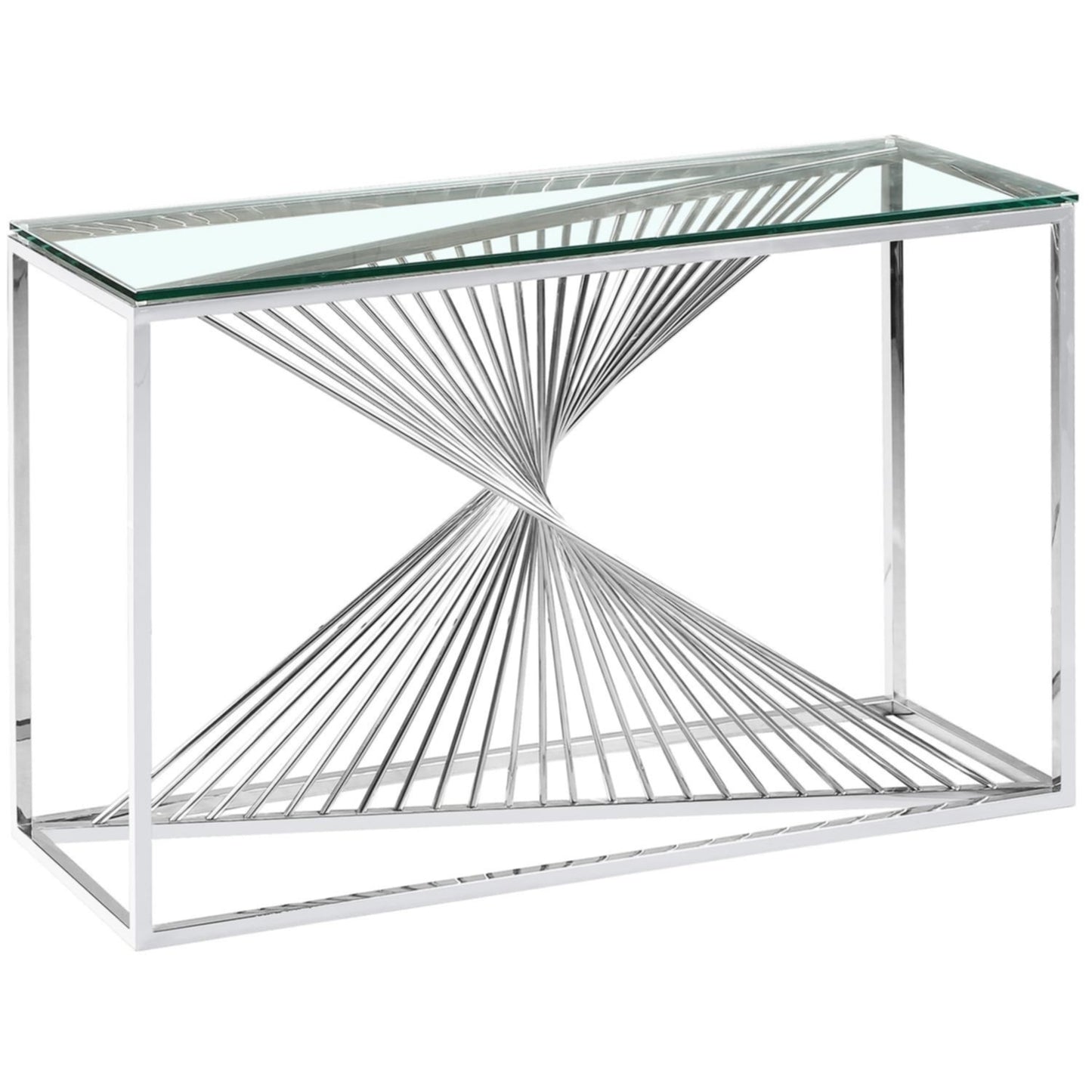 Console Brittany en Chrome avec Plateau Verre Transparent – 120x40x78 cm