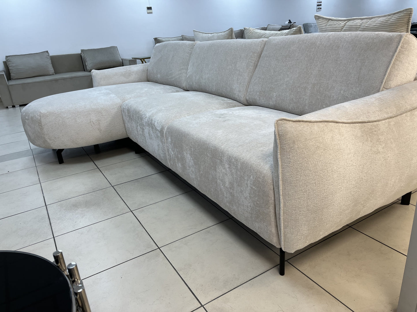 Canapé Carlton – Angle gauche en tissu chenille beige 299 x 160 cm