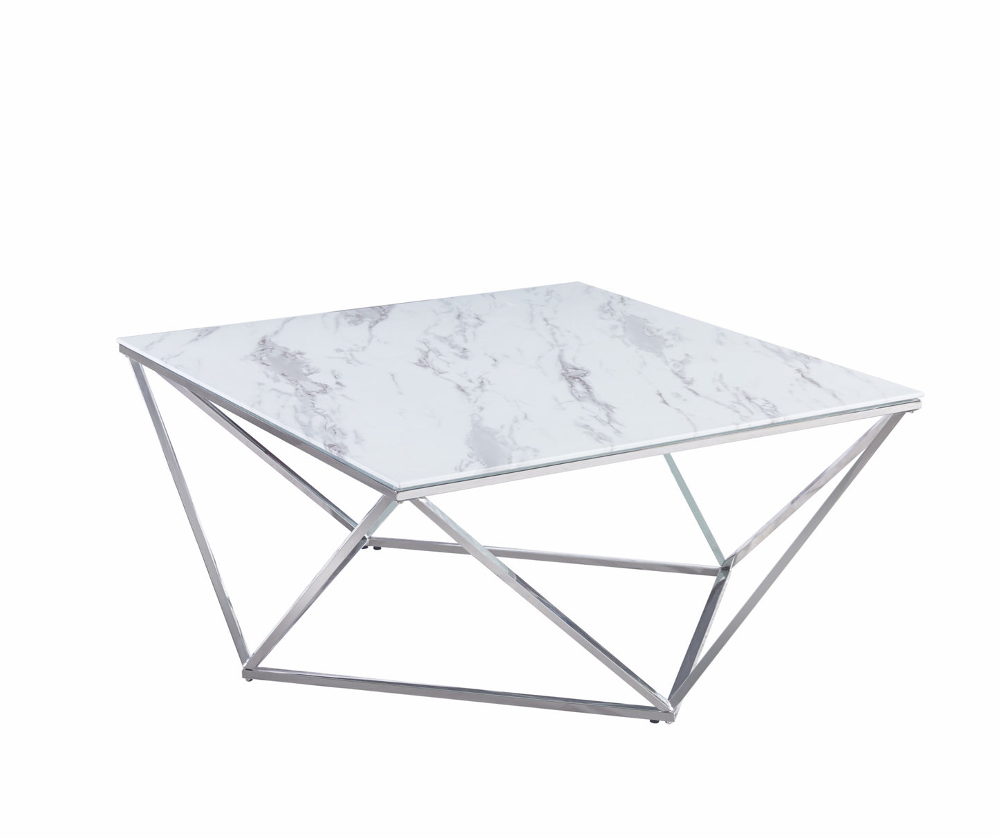 Table Basse Alina – Pieds Chrome & Plateau Marbre 100x100x45 cm