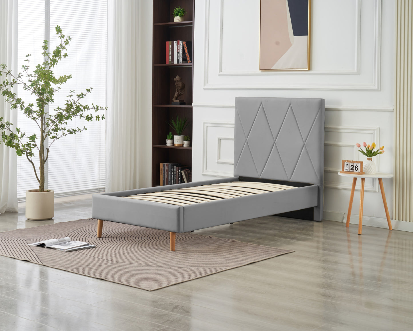 Lit Double Square – Pieds Bois 90x190 cm