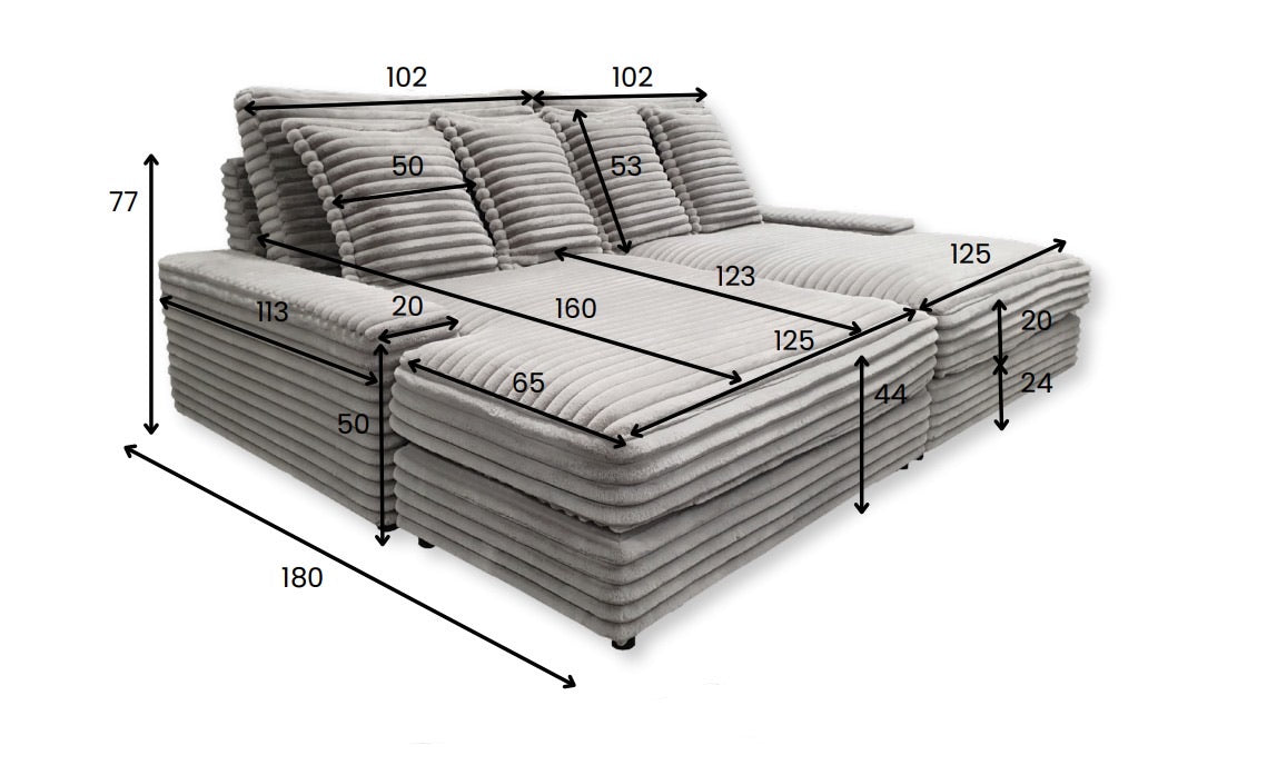 Canapé CELIA – Moelleux en tissu côtelé épais, 3 places (250x180x77 cm)