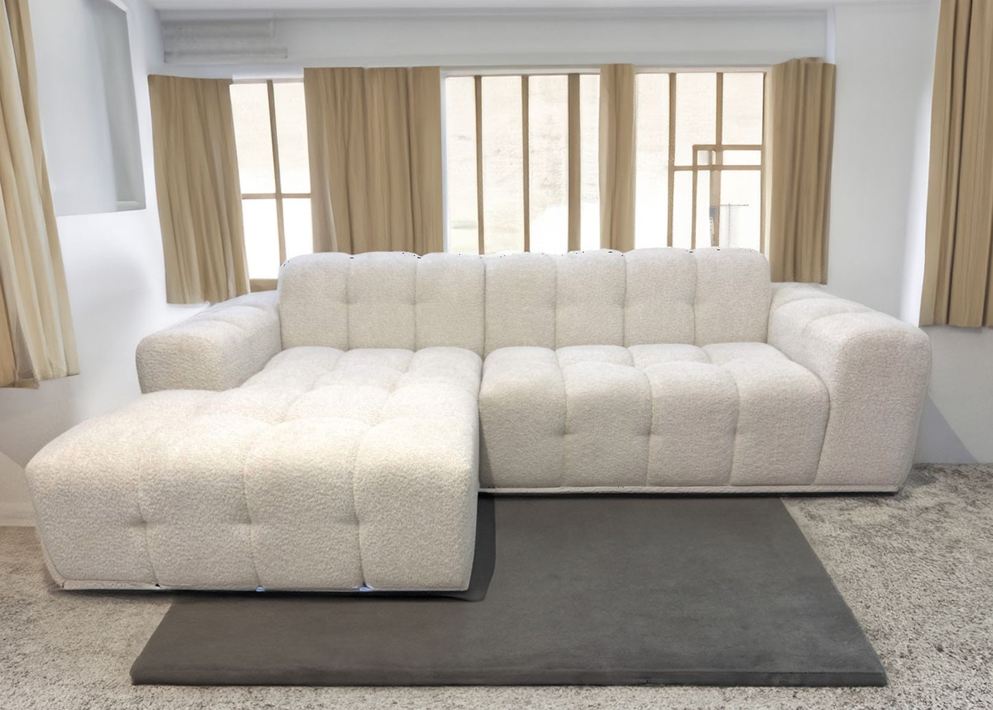 Canapé d’Angle Gauche Brest – Tissu Doudou Bouclé 270x175x80 cm