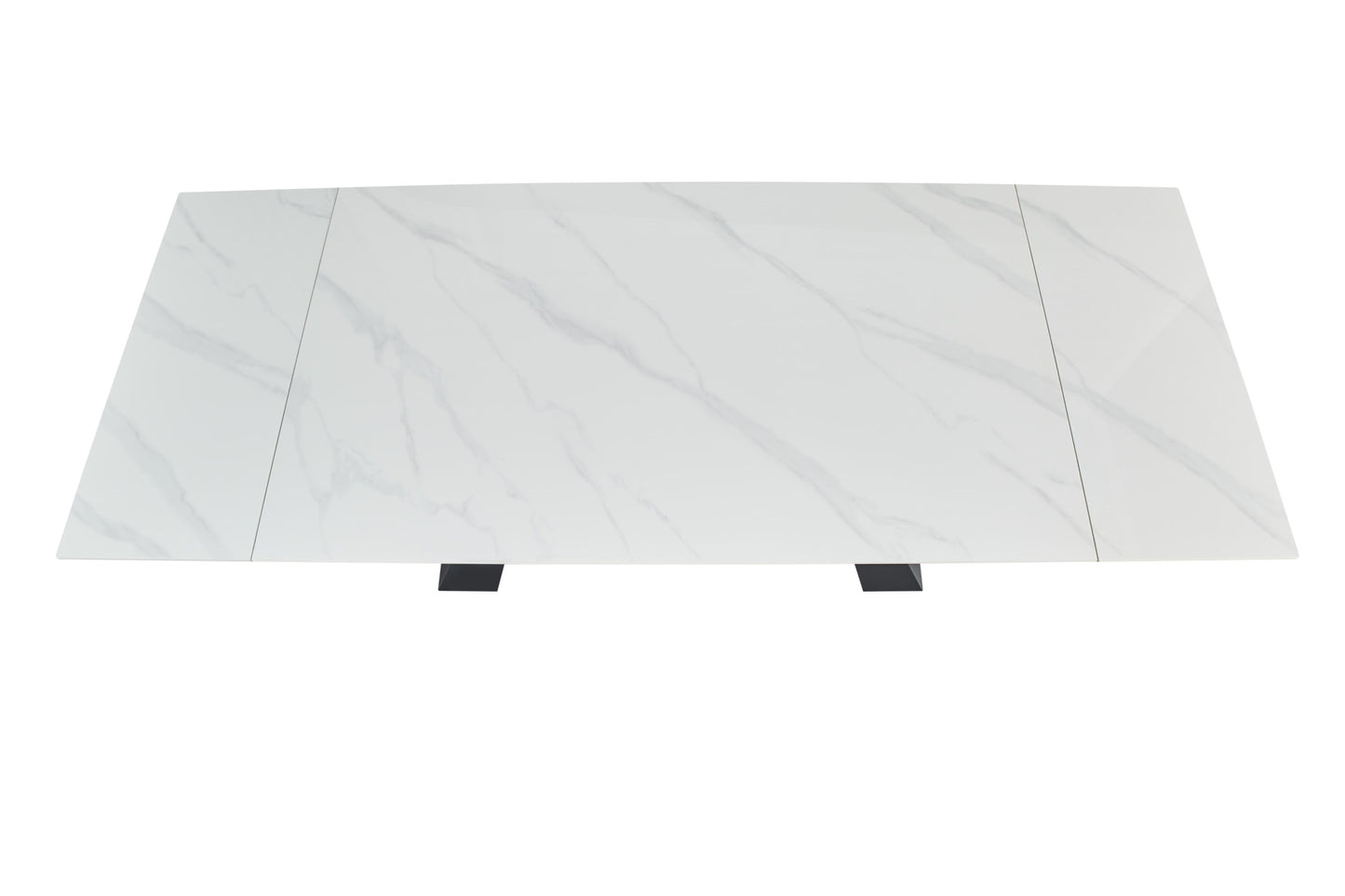 Table extensible Gulliver – Pieds métal noir et plateau céramique effet marbre blanc 160/240x90x75 cm