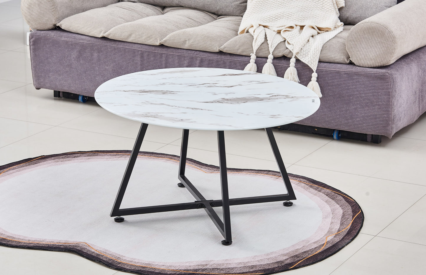 Table Basse Héloïse – Métal & Marbre Blanc 80x45 cm