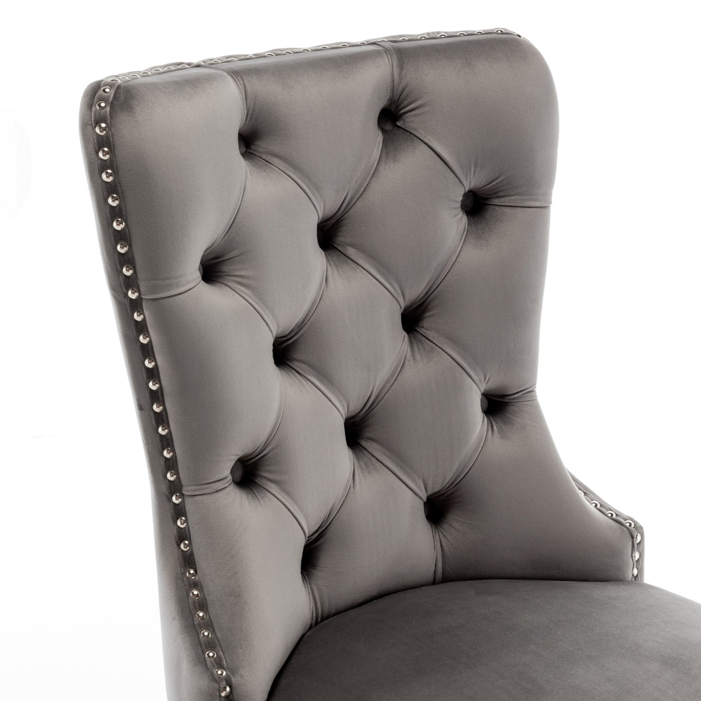 Chaise Poignée Rectangle en Velours Anthracite avec Pieds Chrome