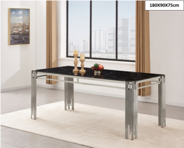 Table à manger Flute – Pieds chrome et plateau 180x90x75 cm