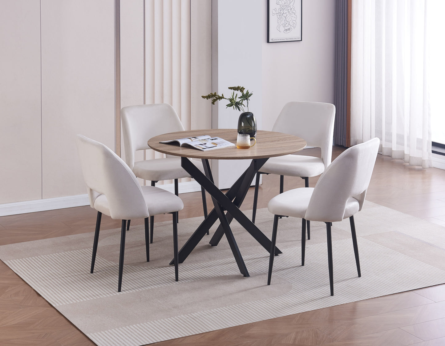 Table de repas Jessica XXL – Pieds métal noir et plateau 120x75 cm