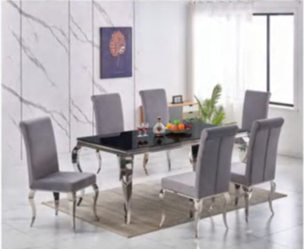 Table repas Baroque – Pieds chrome et plateau noir 180x90x75 cm
