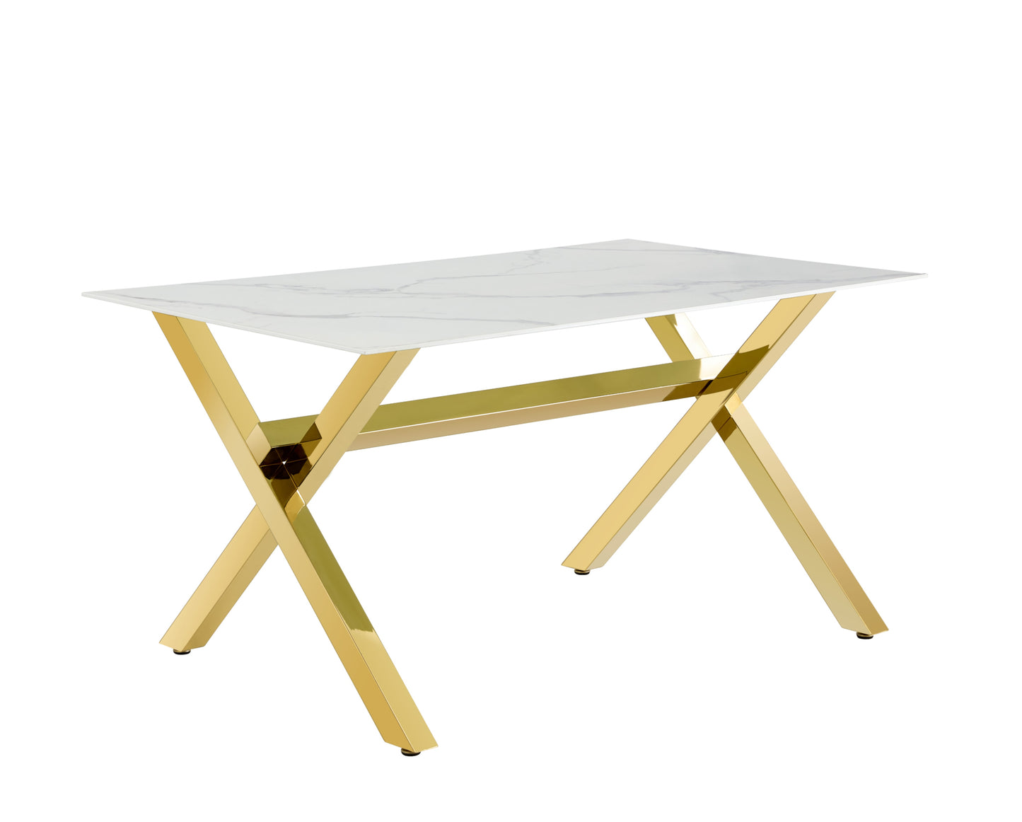 Table repas Ixe – Pieds gold et plateau effet marbre blanc 150x90x75 cm