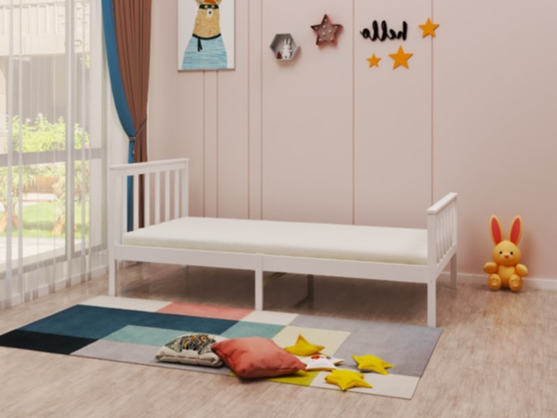 Lit Batna en bois blanc 90x190 cm – Simplicité et solidité