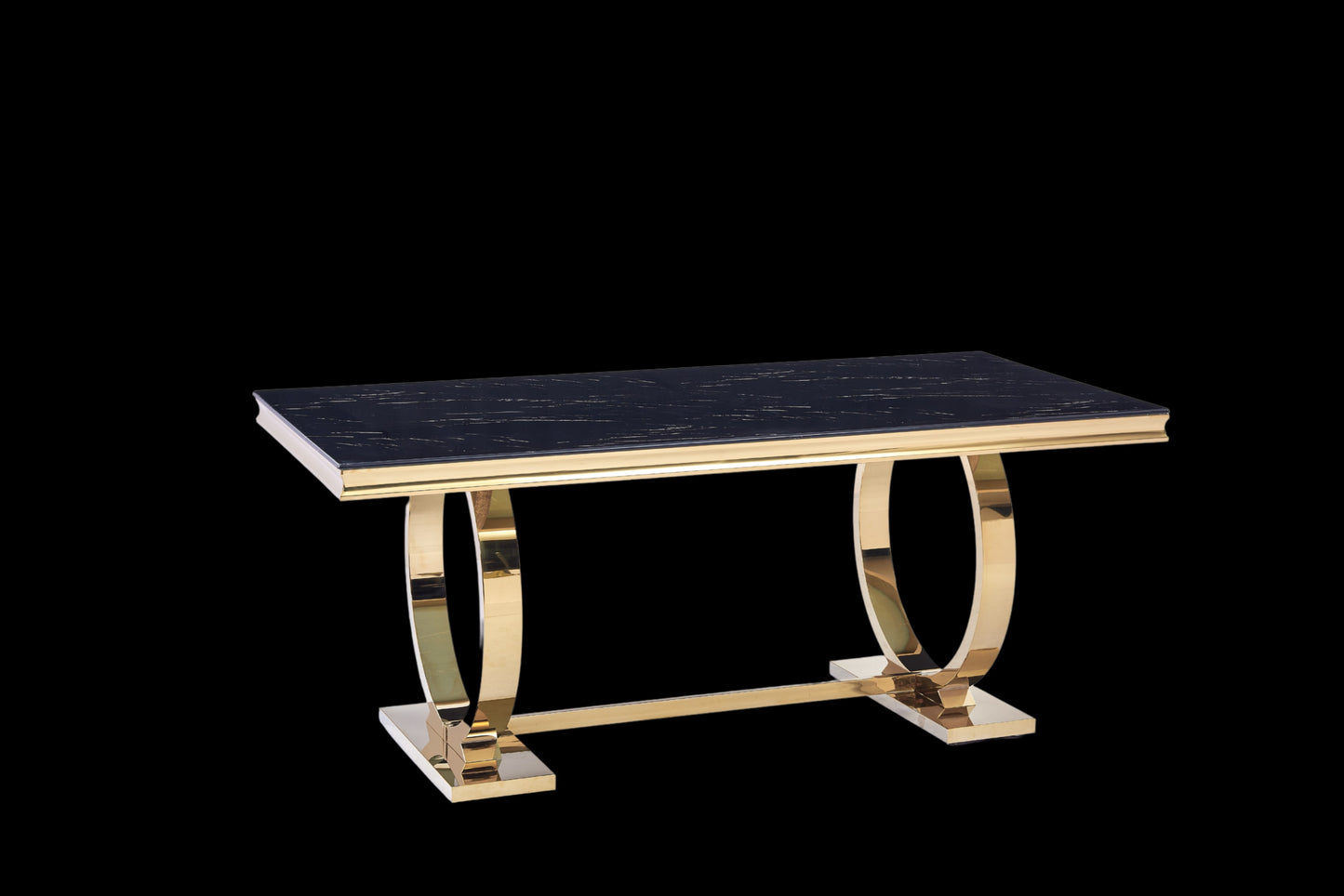Table de repas Omega – Pieds finition gold et plateau effet marbre noir 180x90 cm