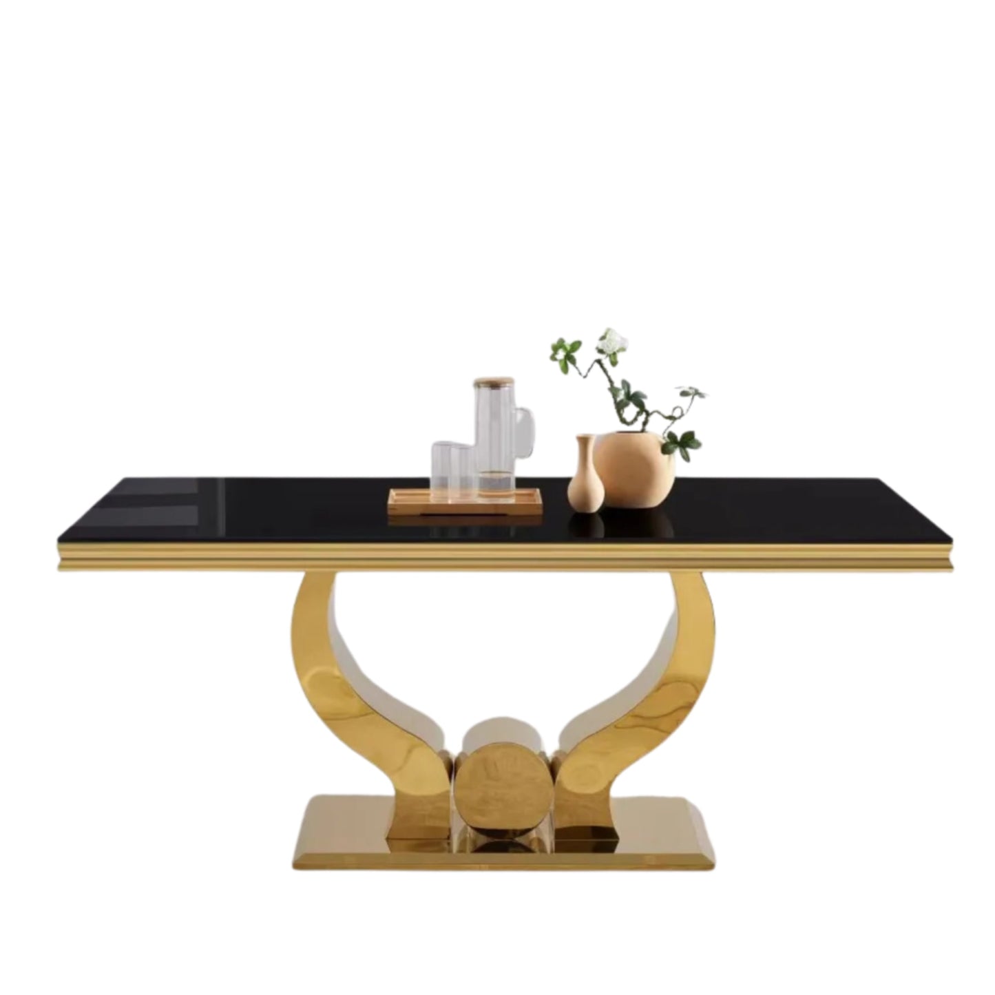Table repas Trofy – Pieds gold et plateau noir 180x90x75 cm