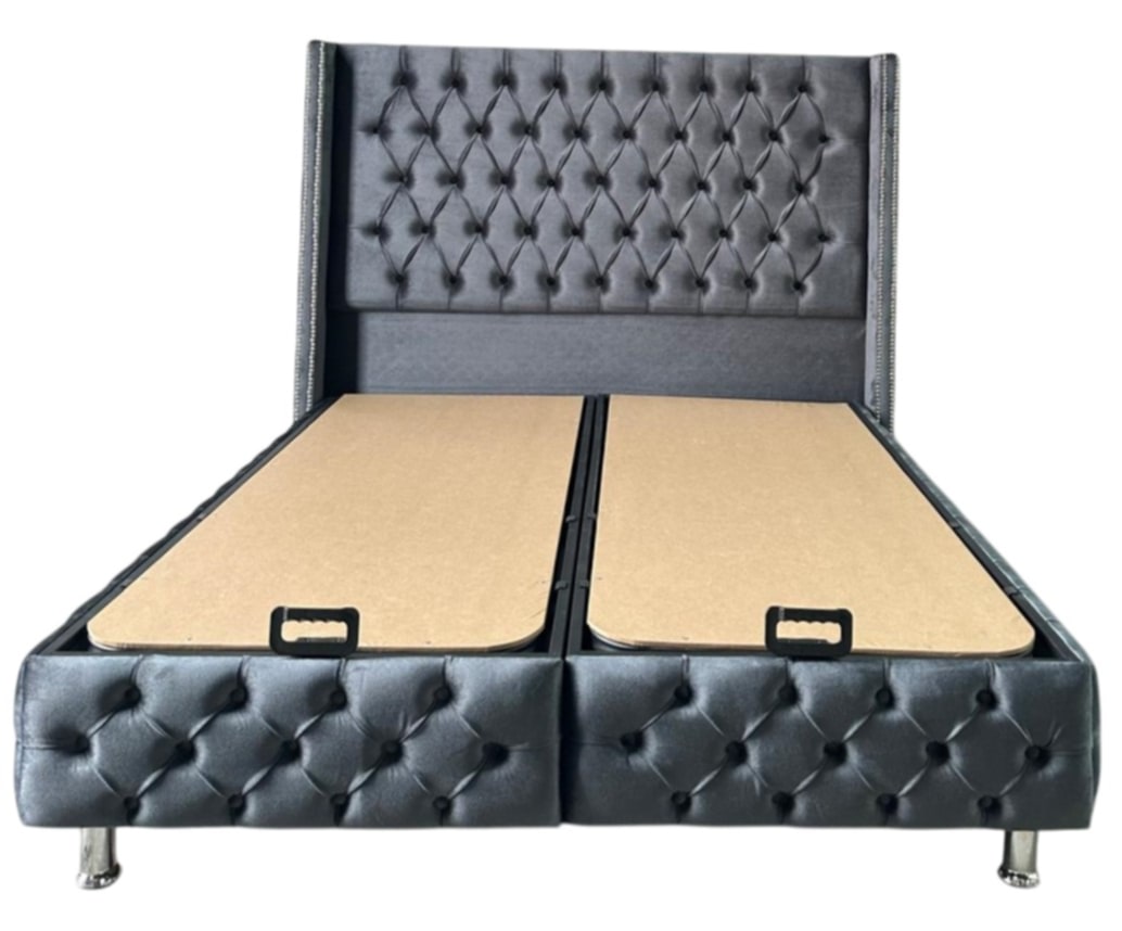 Lit coffre Box Clouté en velours anthracite – Élégance et rangement pratique