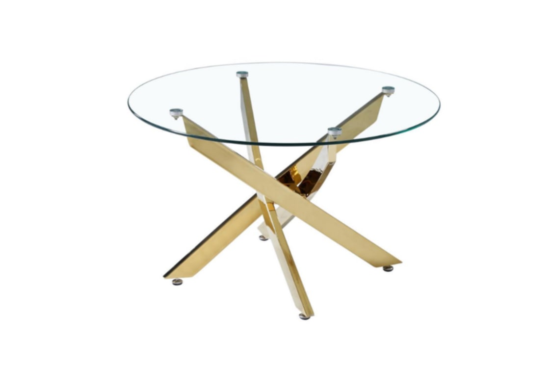 Table Basse Ronde Jessy – Pieds Gold & Plateau Transparent 80x45 cm