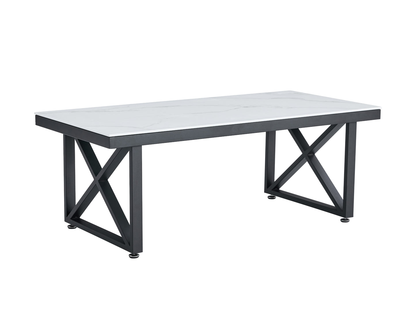 Table Basse Levanto – Pieds Métal Noir & Plateau Marbre Blanc 120x60x45 cm