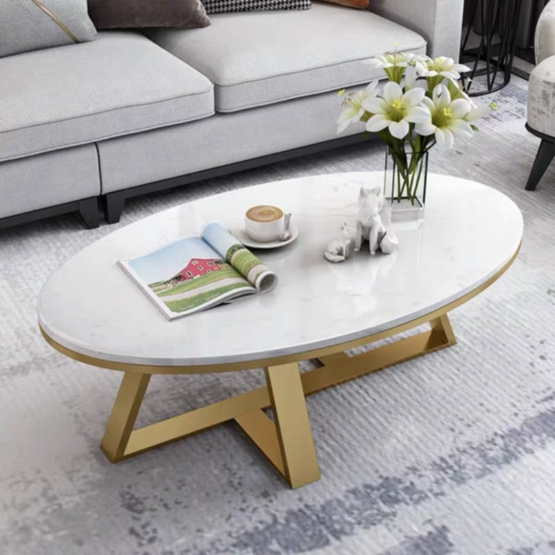 Table Basse Gamma – Gold & Pierre Marbre 120x60x45 cm