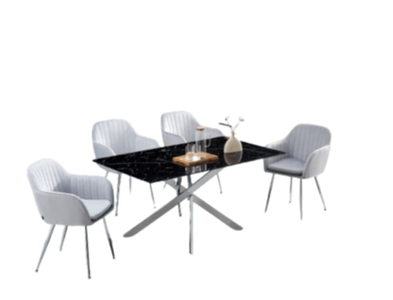Table rectangulaire New Jessica – Pieds métal et plateau effet marbre noir 150x90x75 cm
