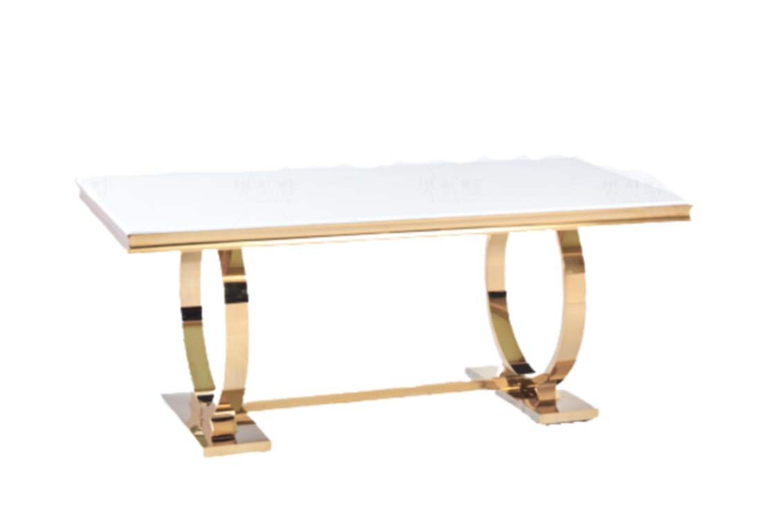 Table repas Omega – Pieds gold et plateau en résine blanche 180x90x75 cm