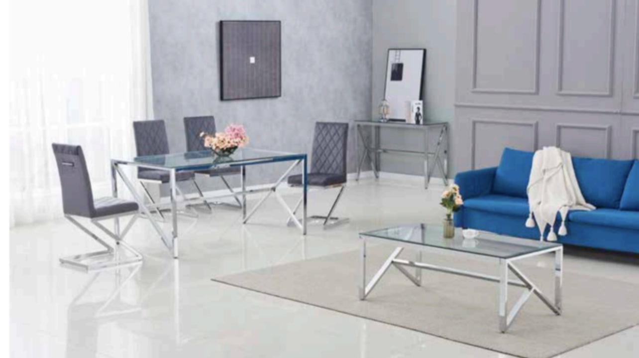 Table Basse Majestique – Métal Chrome & Plateau Transparent 120x60x45 cm
