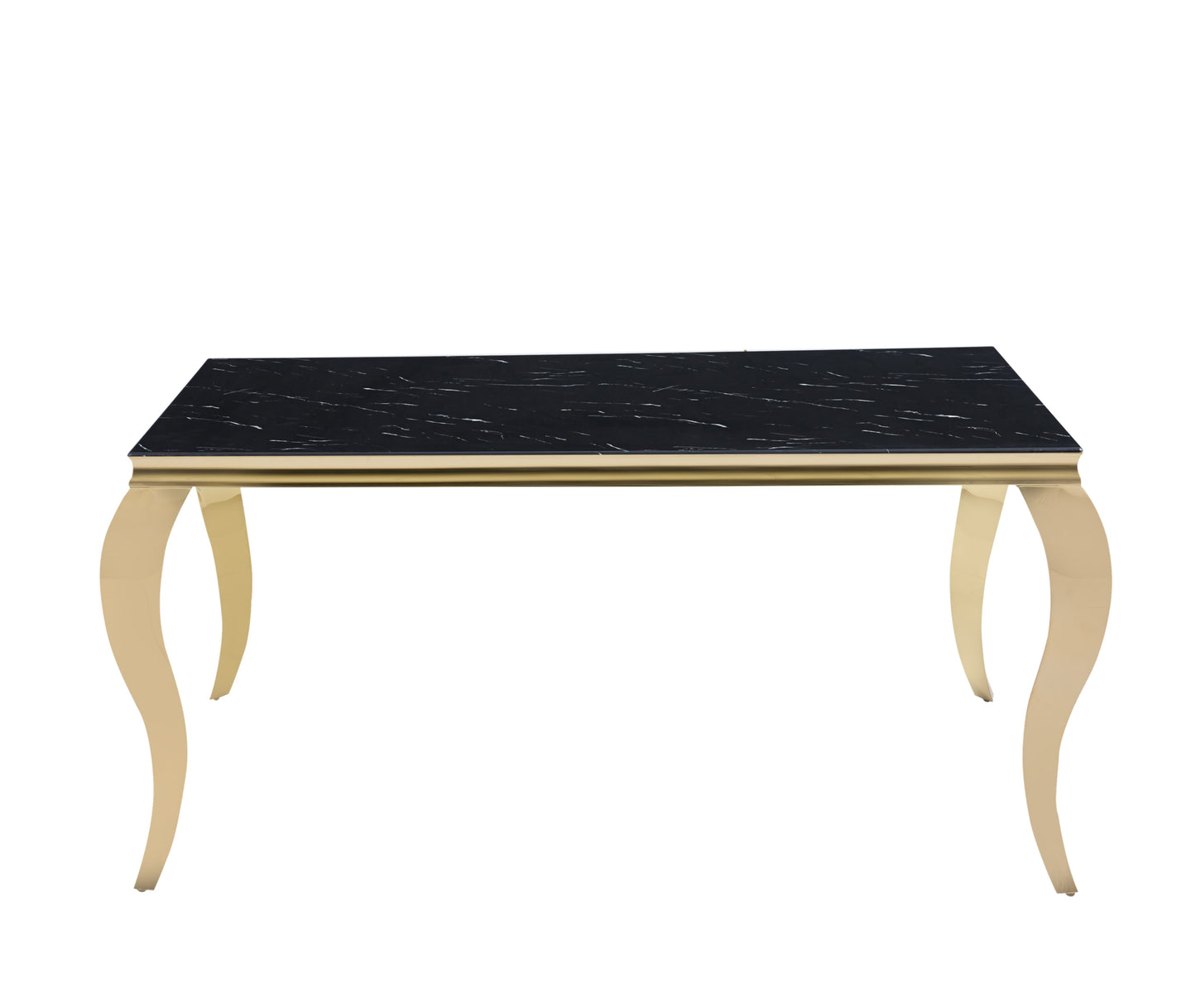 Table repas Baroque – Pieds gold et plateau effet marbre noir 180x90x75 cm