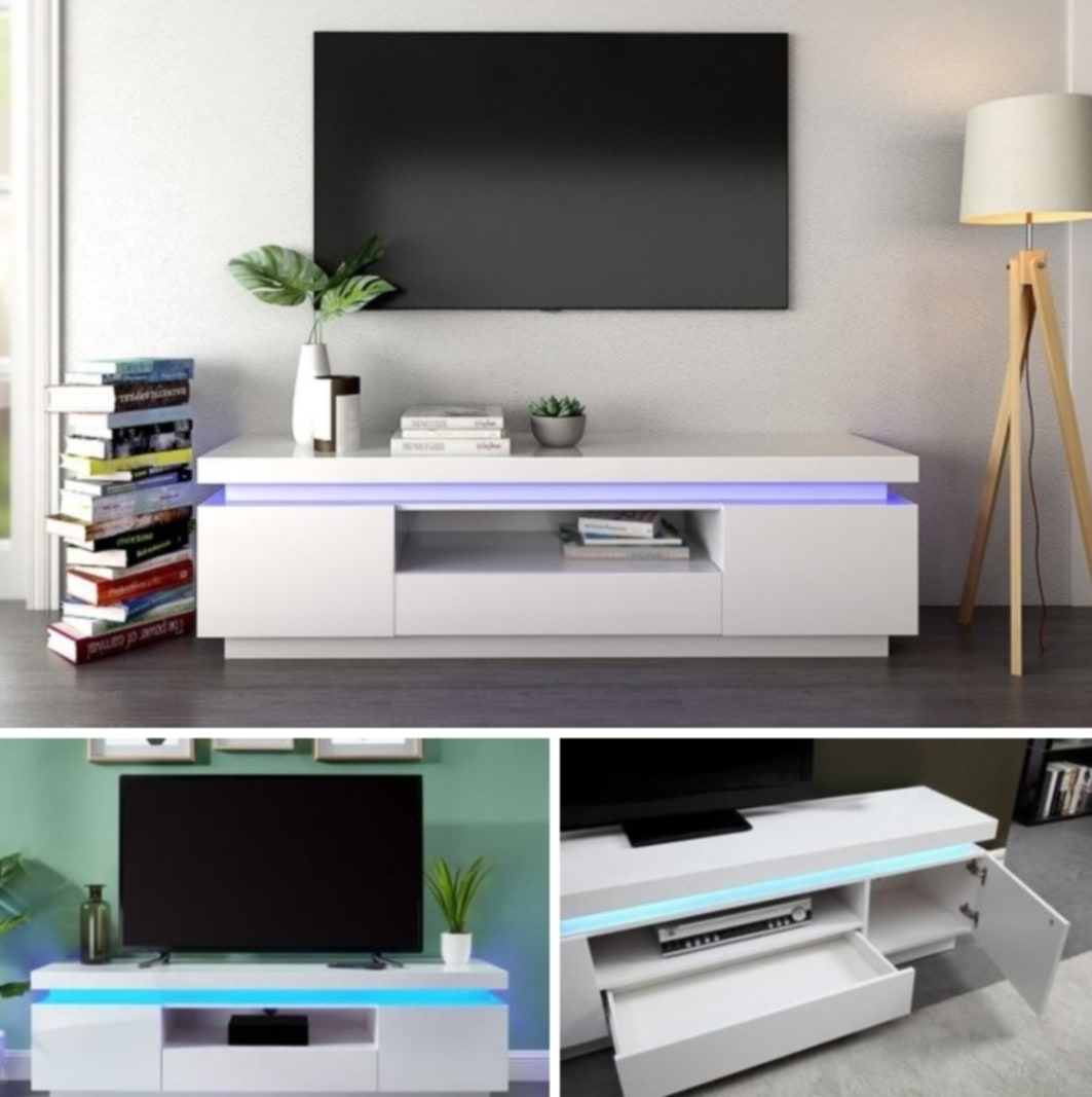 Meuble TV Kate Blanc – 130x35x45 cm