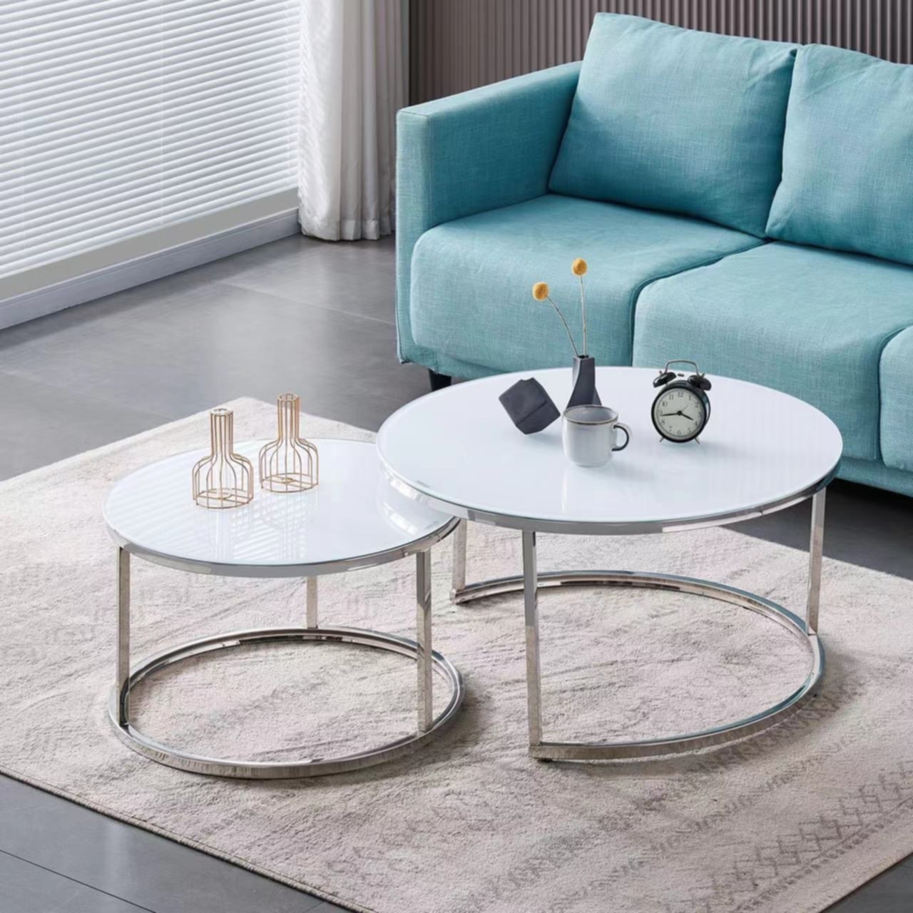 Tables Basses Gigognes – Finition Chrome & Plateau en Verre Ultra Blanc