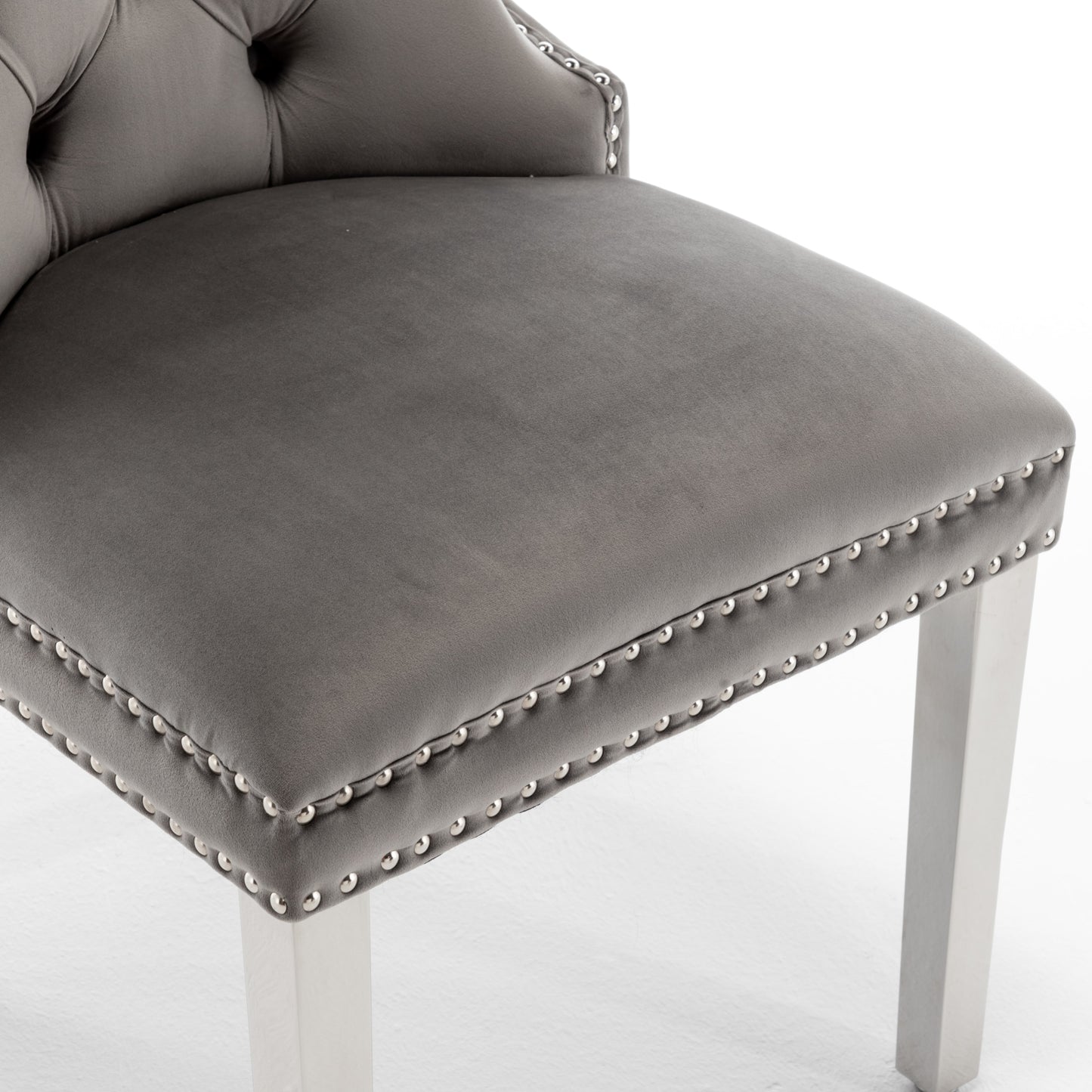 Chaise Poignée Rectangle en Velours Anthracite avec Pieds Chrome