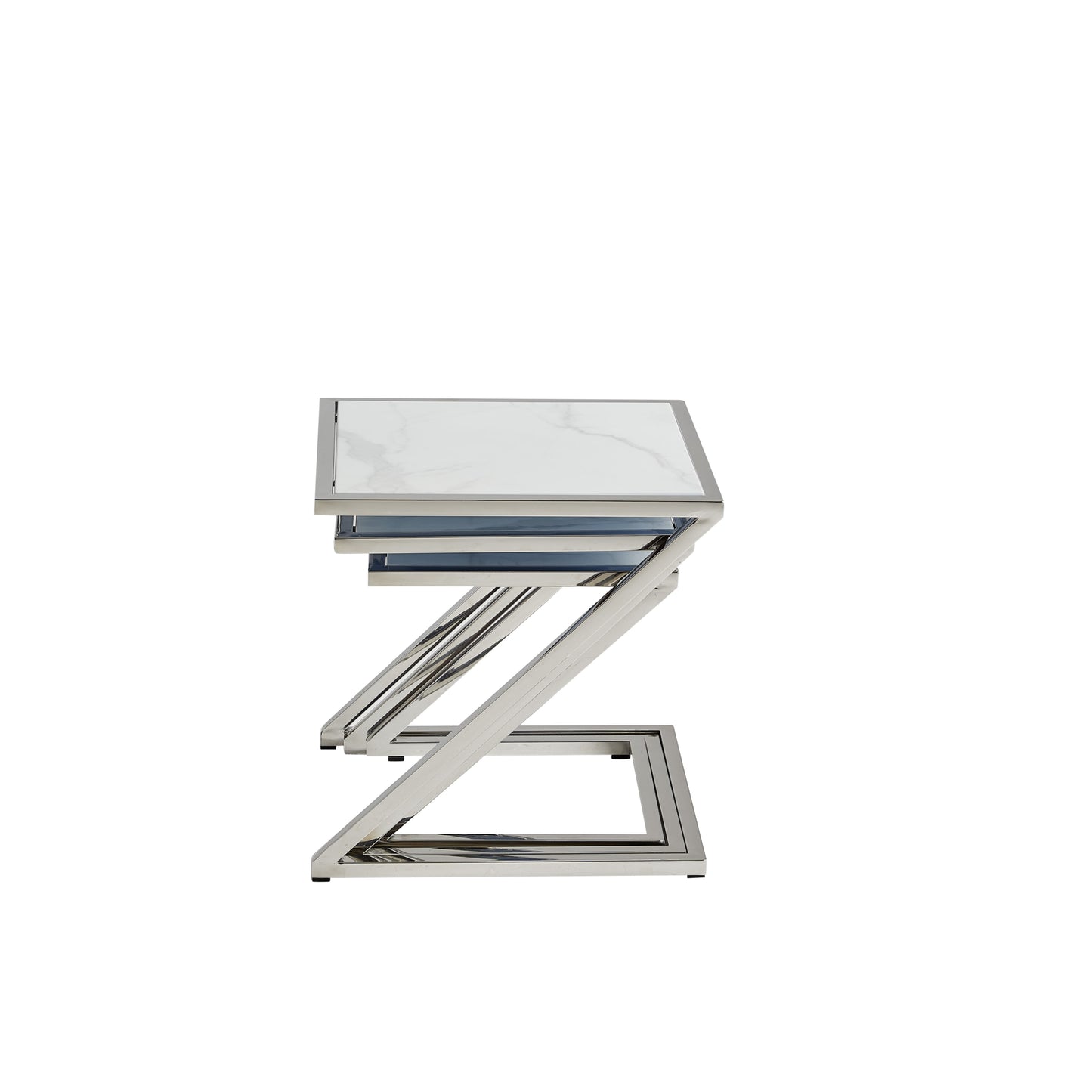 Guéridon Gigogne Chrome – Plateaux Marbre Blanc 45x45 / 40x40 / 35x35 cm