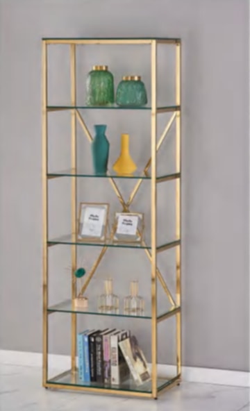 Bibliothèque Arya – Gold & Plateaux Transparants 60x40x180 cm