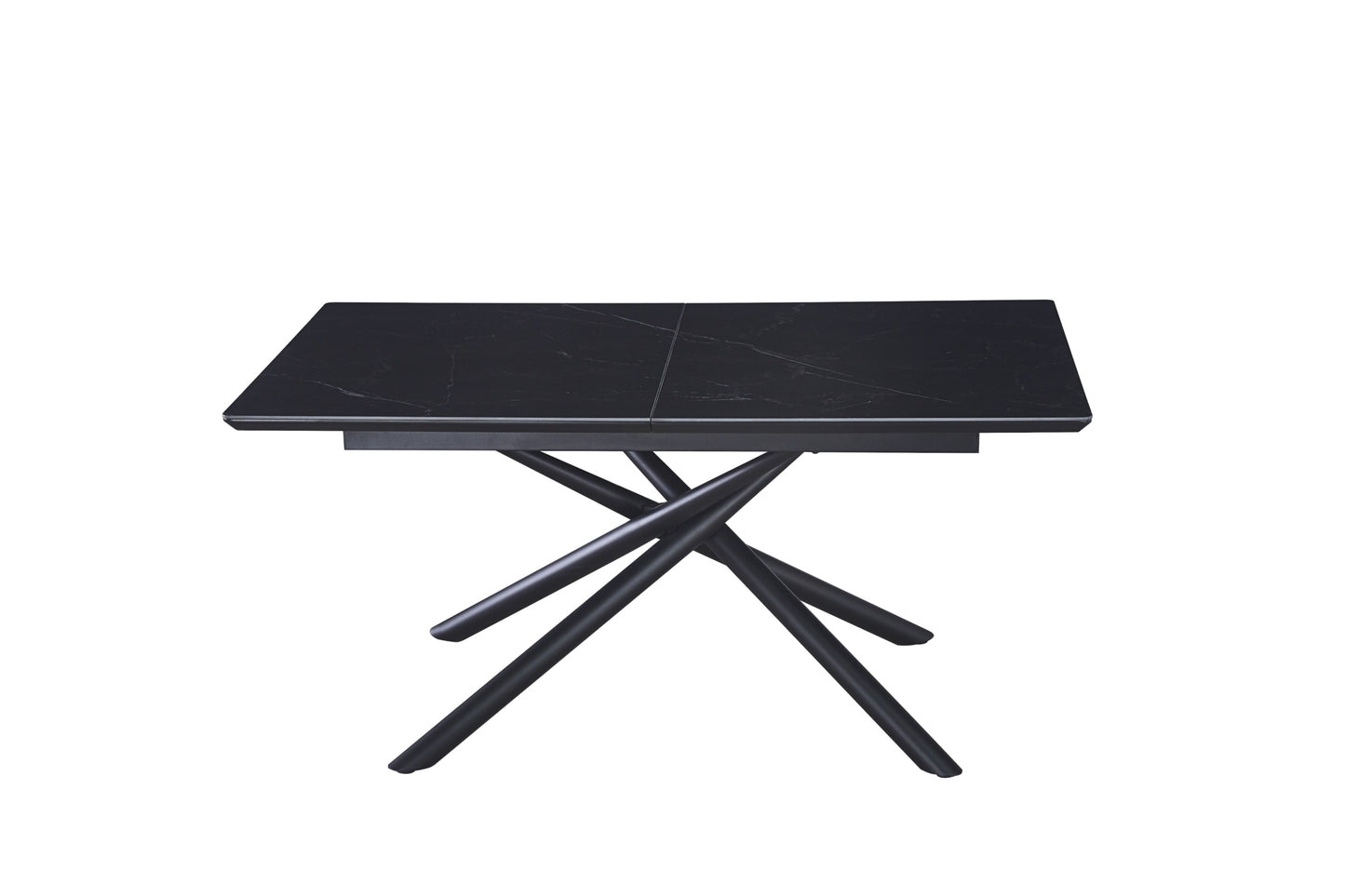 Table extensible Zephir – Pieds métal noir et plateau céramique effet marbre noir 160/200x90x75 cm