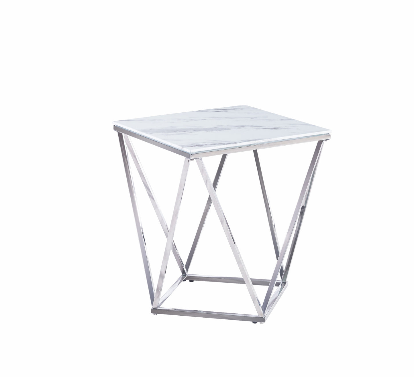 Bout de Canapé Alina Chrome – Plateau Blanc 50x50 cm