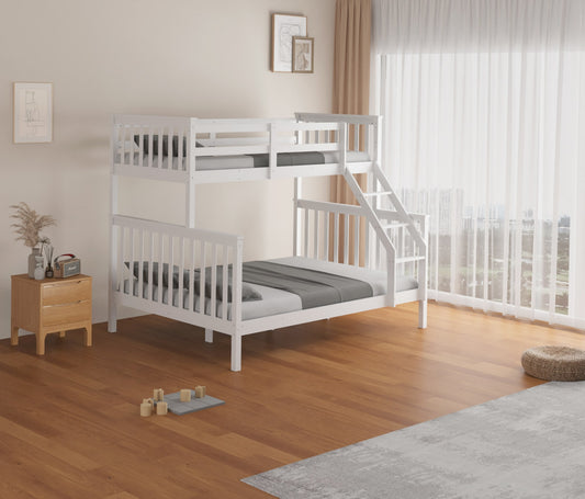 Lit superposé Batna en bois blanc 2+1 – 90x190 cm + 140x190 cm, pratique et robuste